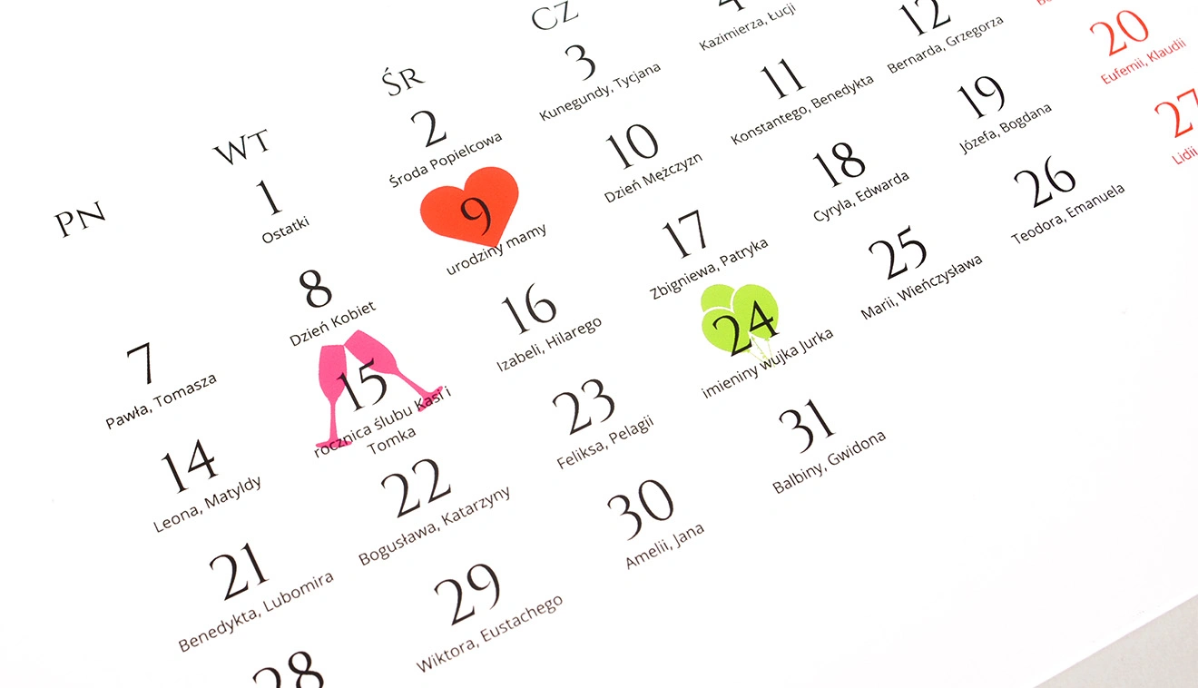 Kalendarz A3 zaznacz swoje daty i święta